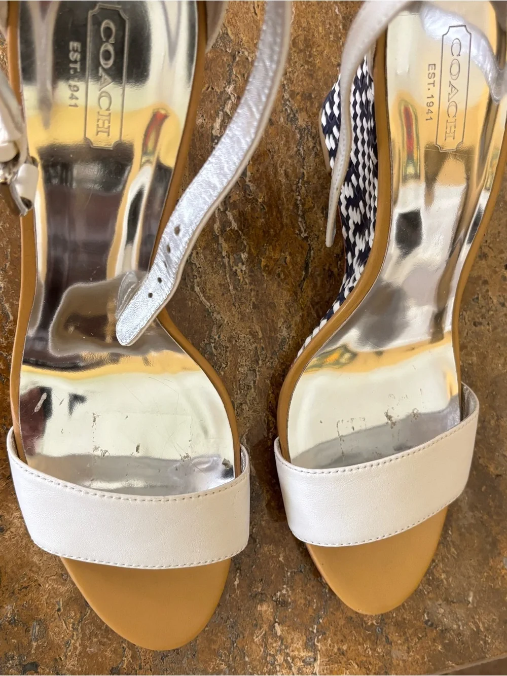 Coach White Leather Open-Toe Ankle Strap Platform Sandals